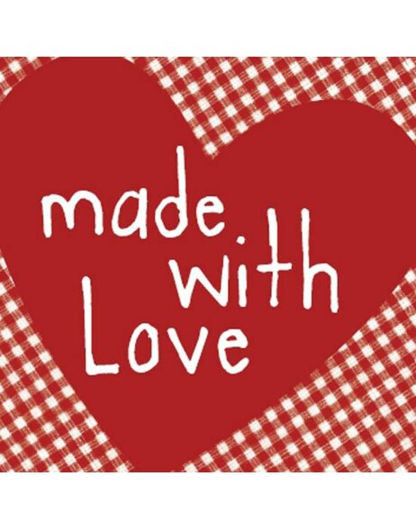 Paper napkins Heart - Made w. Love - red