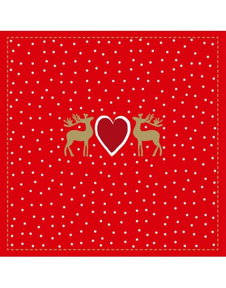Paper napkins reindeer - heart - red