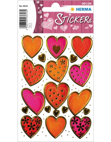 DECOR stickers Hearts, Gold embossing 2 sheet