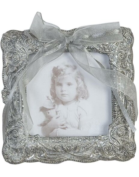 Cadre photo antique avec noeud argent&eacute; 7,5 x 7,5 cm