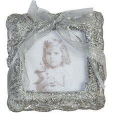 Marco de fotos antiguo con lazo plata 7,5 x 7,5 cm