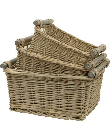 3-piece basket set with wooden handles