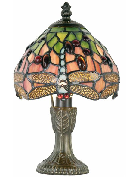 LumiLamp 5LL-1188 Lampe de table Tiffany &Oslash; 16x25 cm Vert Marron Verre Libellule Triangle
