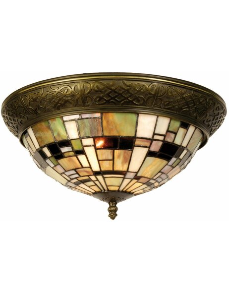 LumiLamp 5LL-5348 Lampe de plafond Tiffany &Oslash; 38x19 cm Vert Marron Plastique Verre