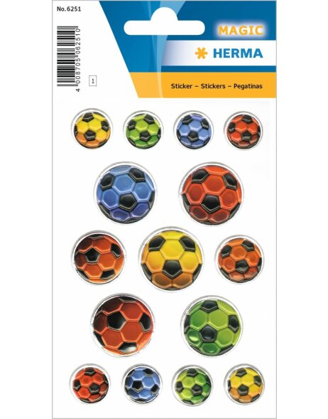 herma &Eacute;tiquettes d&eacute;coratives magic Ballons de foot multicolores, gaufr&eacute;es