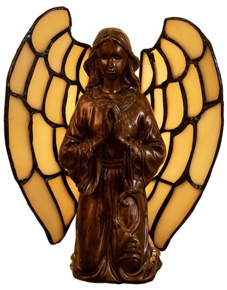 Engel figuur brons met lichtgevende vleugels 18x20 cm