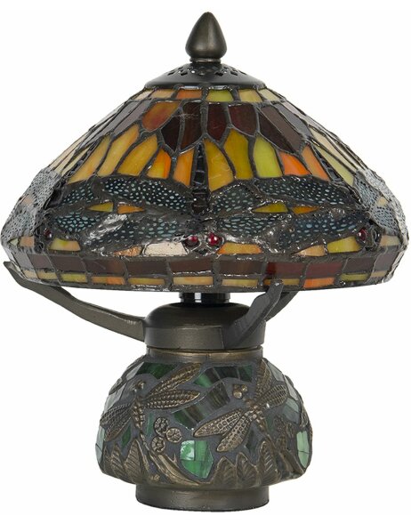 LumiLamp 5LL-9295 Lampada da tavolo Tiffany &Oslash; 22x21 cm Marrone Rosso Vetro Libellula