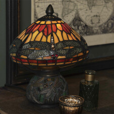 LumiLamp 5LL-9295 Lampa stołowa Tiffany Ø 22x21 cm Brązowo-czerwona szklana ważka