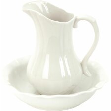 Clayre & Eef Waschtisch Weiß Keramik Rund Ø 13x21 cm Wasserkrug mit Schale
