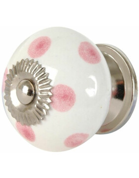 Gałka do drzwi Ø 4 cm biała-różowa ceramiczna