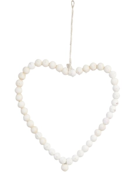 Heart of wooden beads 26x34 cm white