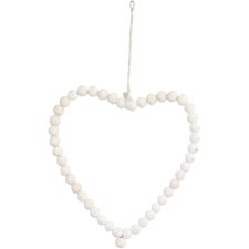 Coeur en perles de bois 26x34 cm blanc