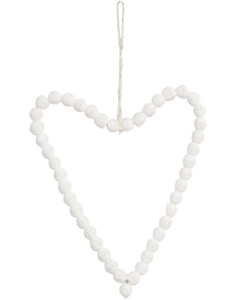 Coeur en perles de bois 20x25 cm blanc