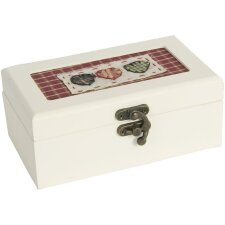 Drewniane pudełko na biżuterię materiałowe serca 10x16 cm