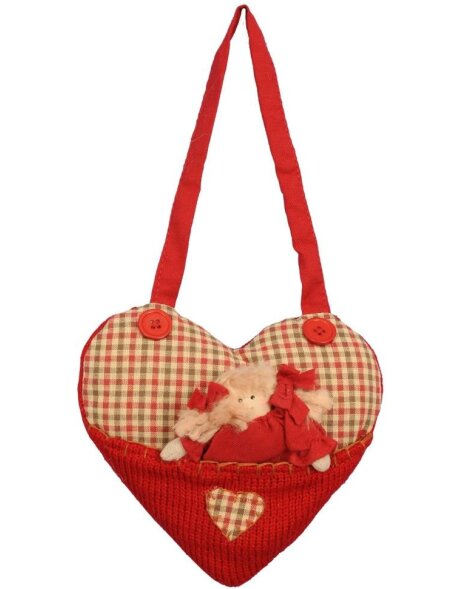 Decoratief hart met pop 15 cm rood