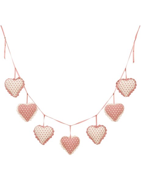 Guirnalda de corazones hecha con cojines peque&ntilde;os de color rosa
