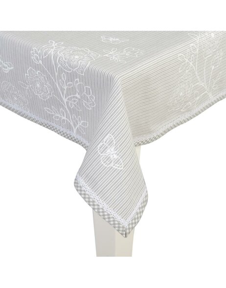 130x180 tablecloth Stripes and Butterflies gray