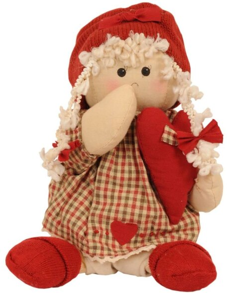 Bambola seduta come decorazione 28 cm rosso