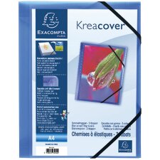 Binder with 3 flaps and elastic PP 500? opaque Krea Cover, for A4 Transparent blue
