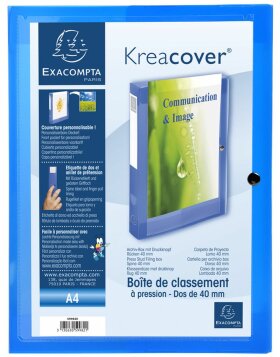 Boîte darchives avec bouton-pression en PP 0,7mm dos 40mm Krea Cover Chromaline, DIN A4 Transparent bleu