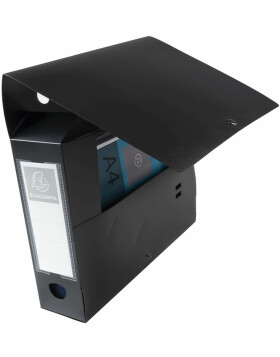 Caja de archivo con pulsador de PP 700µ lomo 80mm opaco, DIN A4 Negro