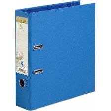 About width light blue folders made from recycled cardboard, 2 rings 80mm back, Forever, A4