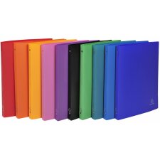Ring binder made of PP 500µ with 4 rings 15mm, back 20mm, opaque, for size DIN A4 colors sorted