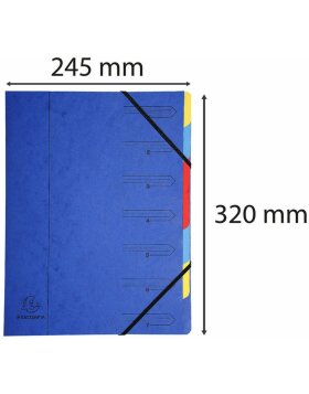 Ordnungsmappe aus Manila Karton 400g geheftet mit 7 Fächern und Gummizug, für Format DIN A4 Farben sortiert