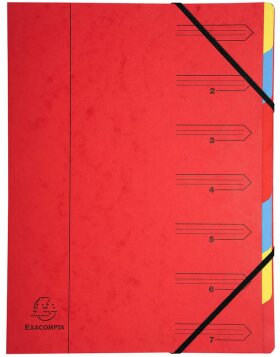 Ordnungsmappe aus Manila Karton 400g geheftet mit 7 Fächern und Gummizug, für Format DIN A4 Farben sortiert