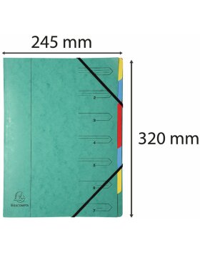 Dossier de classement en carton Manila 400g agrafé avec 7 compartiments et élastique, pour format A4 Vert