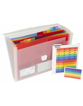Subjects folder with handle and 13 colored compartments Crystal, for A4 Transparent white