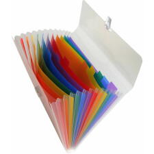 Fächermappe mit Griff und 13 farbigen Fächern Crystal, für Format DIN A4 Transparent weiß