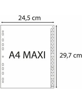 Indexen met etikettenveld uit PP 130µ met 20 posities tabbladen A-Z, DIN A4 extra breed Grijs
