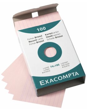 Pack of 100 index cards without holes, A7 74x105mm, 205g, lined Rosa