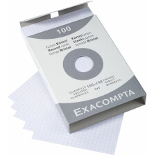 Pack non-perforated with 100 pieces index cards, DIN A6 105x148mm, 205g, checkered White