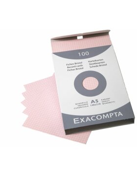 Index cards A5 checkered ungelocht 100 pieces pink