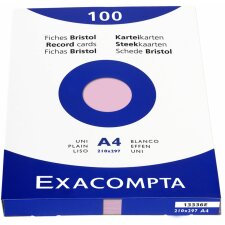Pack of 100 index cards without holes, A4 210x297mm, 205g, blank Pink
