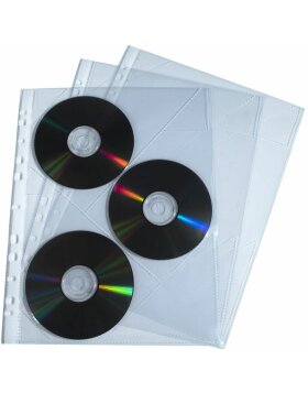 Packung mit 10 Stück Schutzhüllen gelocht aus glattem Qualitäts-PP 110?, 3 CD-DVD-Fächer, für Format DIN A4