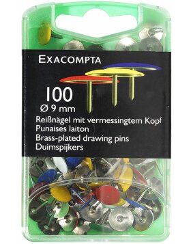 drawing pin blister pack 10 pieces coloured, assorted 9 mm
