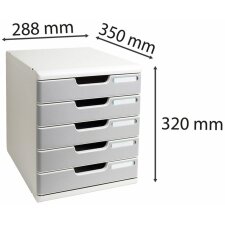 Pojemnik na szuflady A4+ z 5 szufladami jasnoszary-kamienny szary