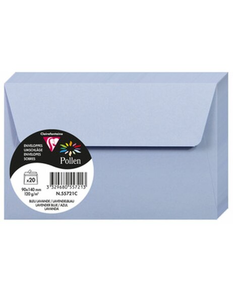 Enveloppe Pollen 20 pièces bleu lavande 90x140 mm 120g Clairefontaine