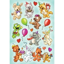 Colourful BIRTHDAY ANIMALS stickers - MAGIC
