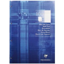 Course block 4-hole punched Clairefontaine, A4, 100 sheets, 90g, checkered blue
