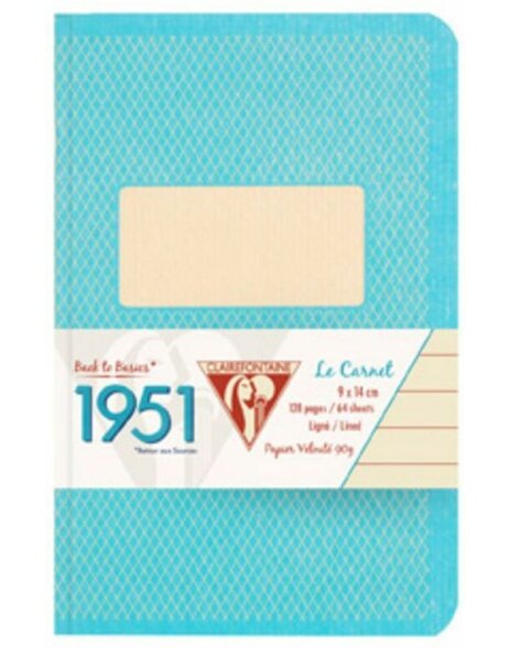 Booklet Clairefontaine 1951, 9x14cm, 48 sheets, lined turquoise