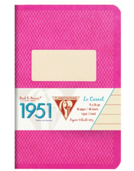 Booklet Clairefontaine 1951, 9x14cm, 48 sheets, lined raspberry