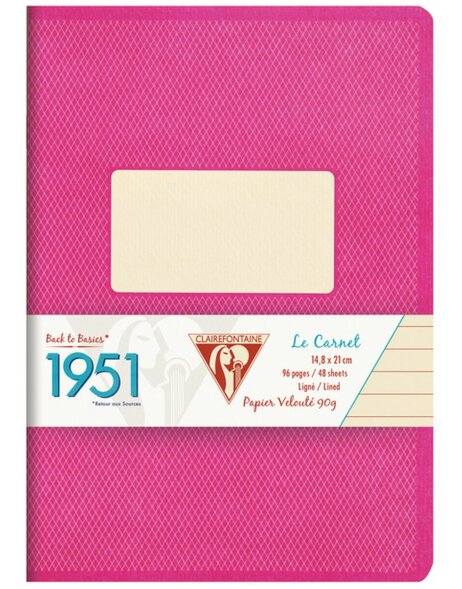 Booklet Clairefontaine 1951, DIN A5 14,8x21cm, 48 sheets, lined raspberry