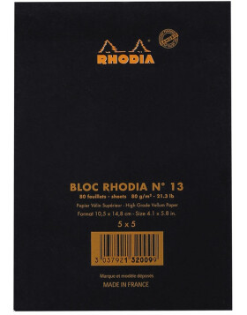 Notizblock Rhodia, DIN A6 10,5x14,8cm, 80 Blatt, 80g, kariert