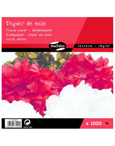 Pack of 1000 sheets of tissue paper, 16x16cm, 18g