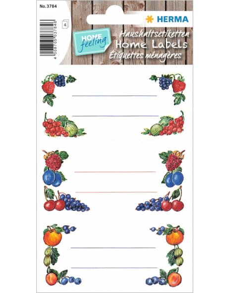 Colourful adhesive canning labels &quot;Fruit&quot; - 4 sheets