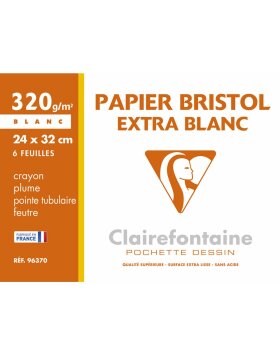 Folder Bristol cardboard, 24x32cm, 320g, 6 sheets - white